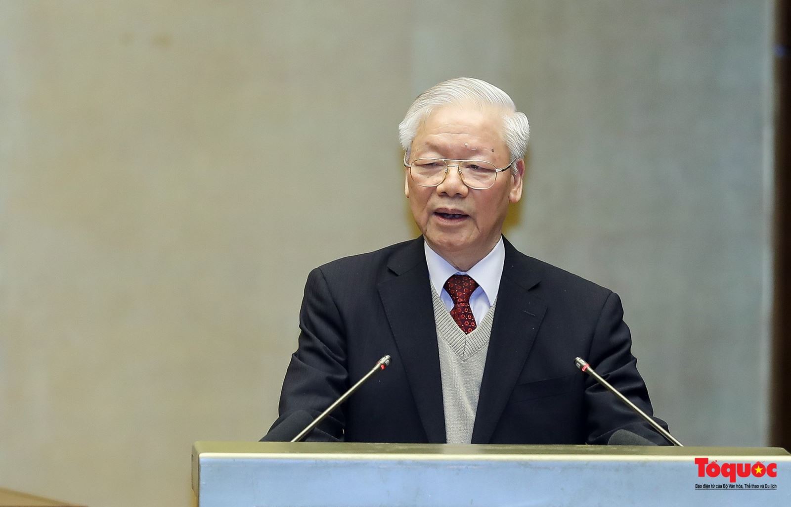 Tổng Bí thư Nguyễn Phú Trọng phát biểu tại Hội nghị Văn hóa toàn quốc (ảnh: Nam Nguyễn)